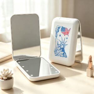 LED Compact  Portable Folding Makeup Mirror USA with Patterns 22201